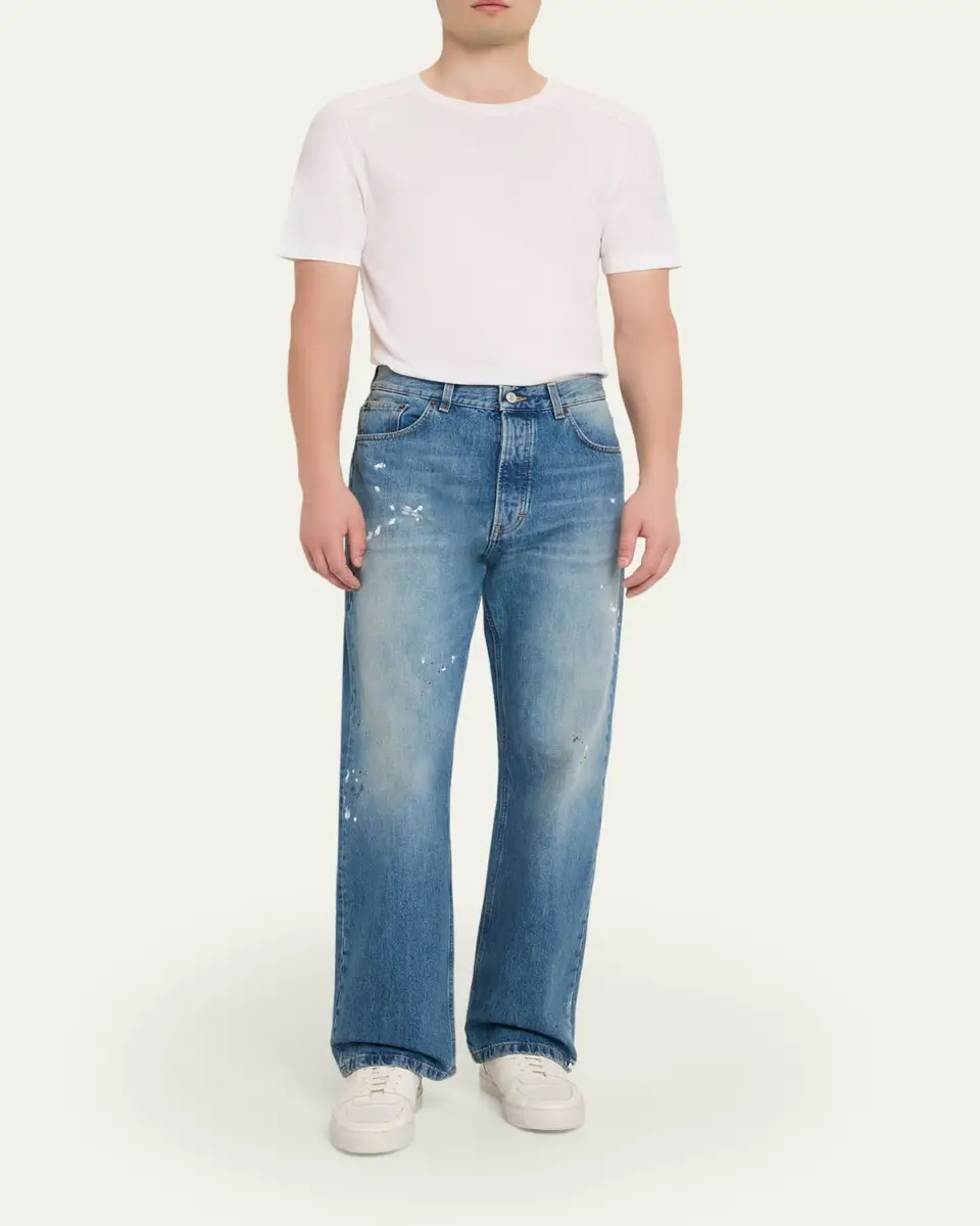 Jeanerica Men's Paint Splatter Medium Blue Denim Jeans | Thumbnail 2 Jeanerica Men's Paint Splatter Medium Blue Denim Jeans | Thumbnail 2