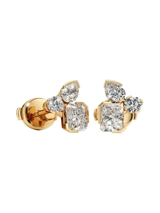 Unsaid Meta Lab-Grown Diamond Cluster Stud Earrings in 18K Yellow Gold