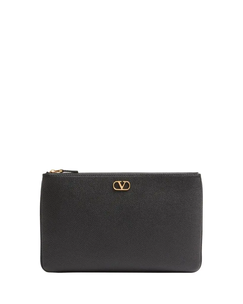Valentino Garavani Medium Grain Leather Flat Pouch Bag | Image 1 Valentino Garavani Medium Grain Leather Flat Pouch Bag | Image 1