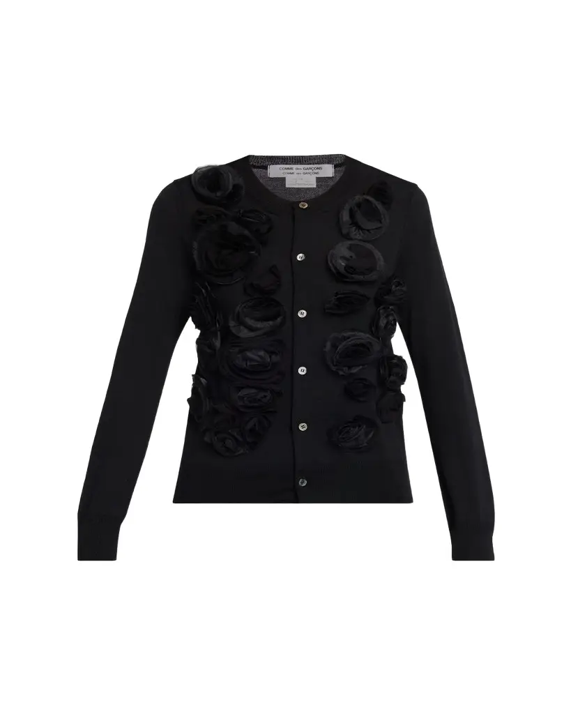 Comme des Garçons Comme des Garçons Rosette Wool Crewneck Sweater | Image 1 Comme des Garçons Comme des Garçons Rosette Wool Crewneck Sweater | Image 1