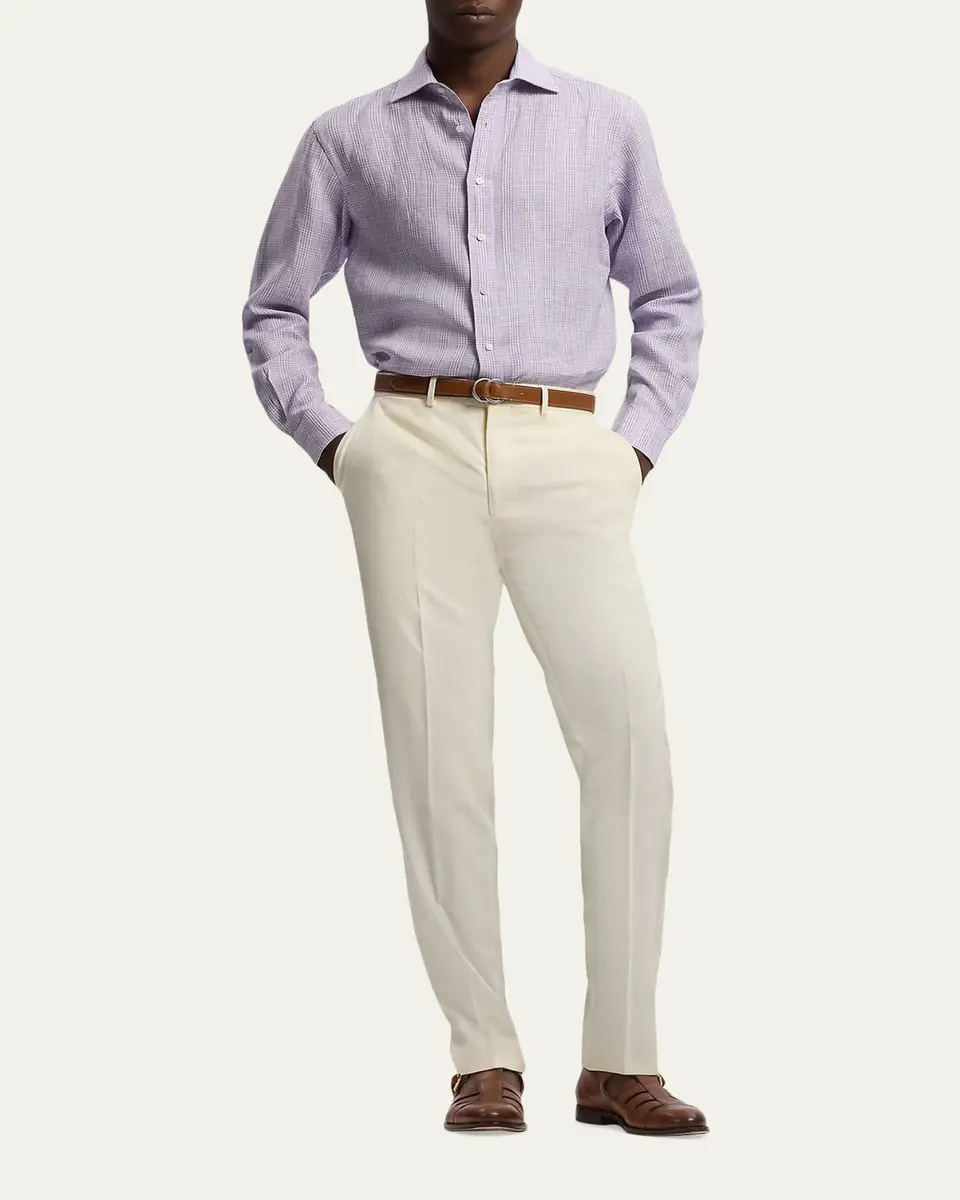 Ralph Lauren Purple Label Men's Glen Check Linen Shirt | Thumbnail 2 Ralph Lauren Purple Label Men's Glen Check Linen Shirt | Thumbnail 2