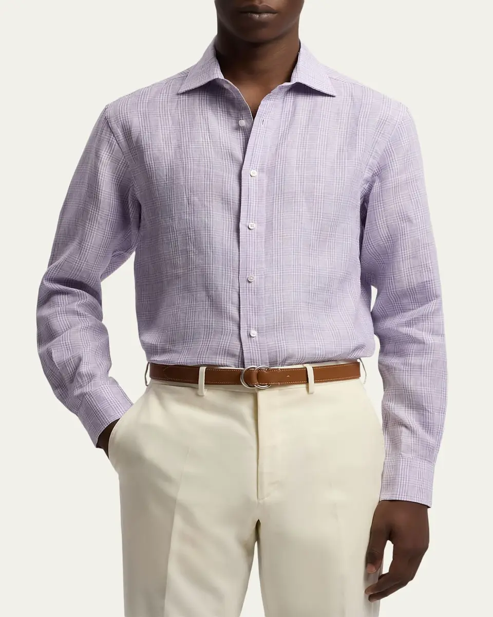 Ralph Lauren Purple Label Men's Glen Check Linen Shirt | Thumbnail 4 Ralph Lauren Purple Label Men's Glen Check Linen Shirt | Thumbnail 4