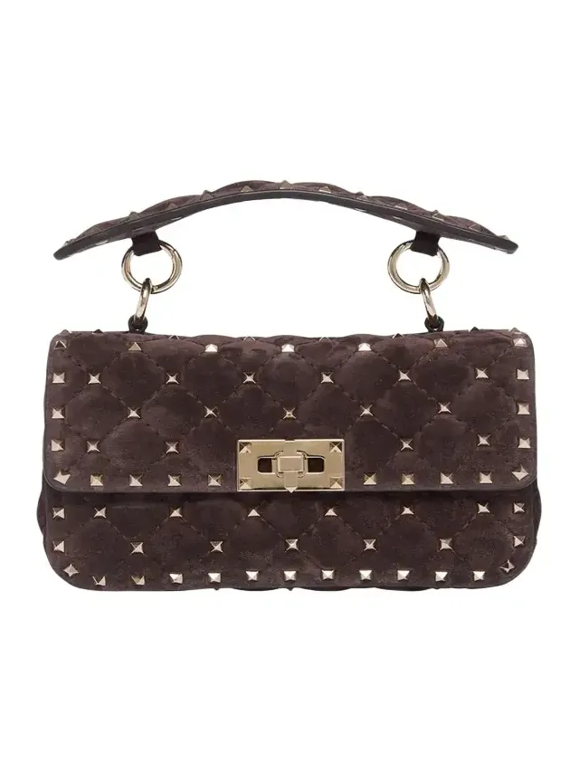 Small Quilted Rockstud Suede Shoulder Bag