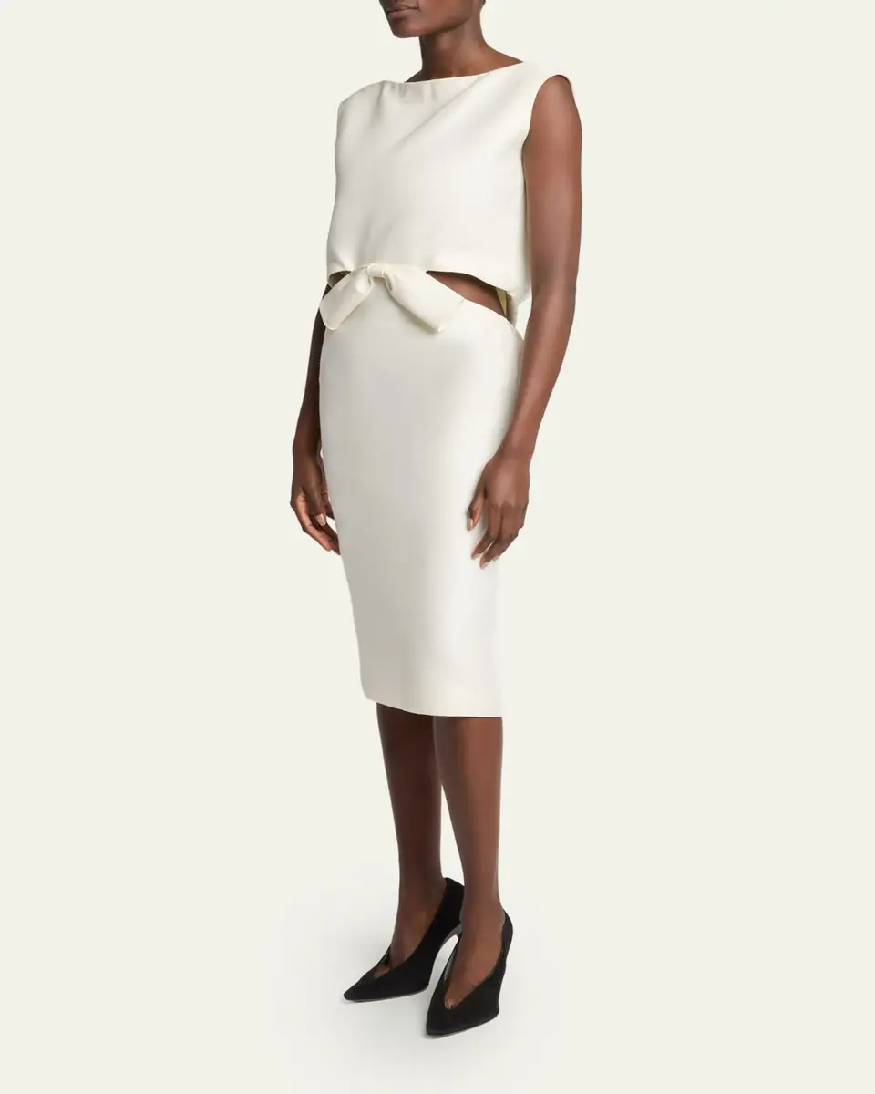 Balenciaga Sleeveless Bow Draped-Back Cutout Midi Dress | Thumbnail 4 Balenciaga Sleeveless Bow Draped-Back Cutout Midi Dress | Thumbnail 4