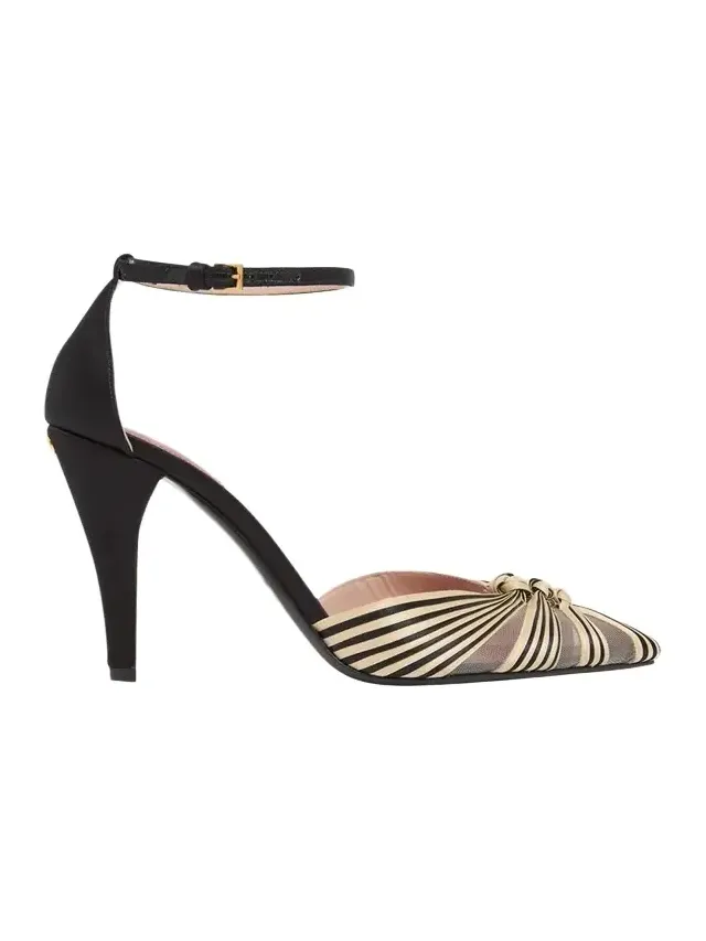 100mm Annine Striped Satin Ankle-Strap Pumps 100mm Annine Striped Satin Ankle-Strap Pumps