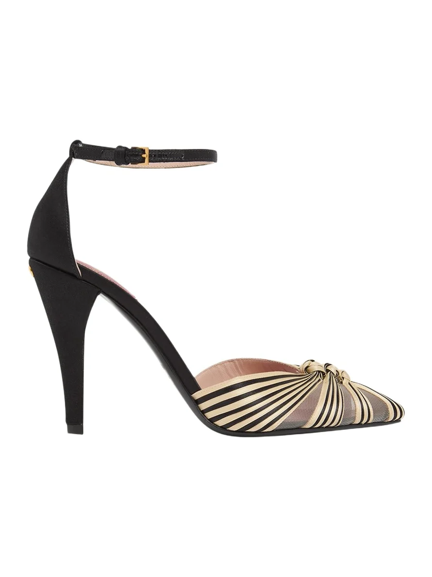 Valentino Garavani 100mm Annine Striped Satin Ankle-Strap Pumps | Thumbnail 1 Valentino Garavani 100mm Annine Striped Satin Ankle-Strap Pumps | Thumbnail 1