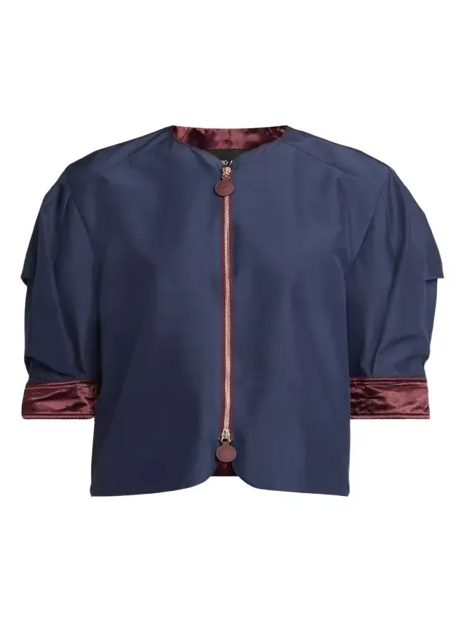 Short-Sleeve Silk Shantung Caban Coat
