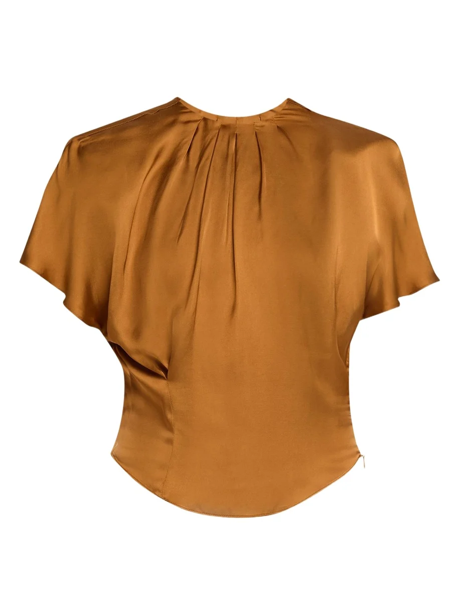 Sakine Pleated Short-Sleeve Satin Top Sakine Pleated Short-Sleeve Satin Top