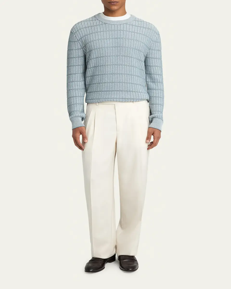 Brioni Men's Cotton and Linen Grid Knit Crewneck Sweater | Thumbnail 2 Brioni Men's Cotton and Linen Grid Knit Crewneck Sweater | Thumbnail 2