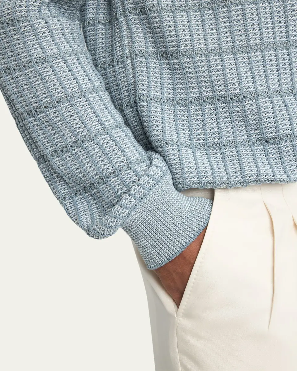 Brioni Men's Cotton and Linen Grid Knit Crewneck Sweater | Thumbnail 5 Brioni Men's Cotton and Linen Grid Knit Crewneck Sweater | Thumbnail 5