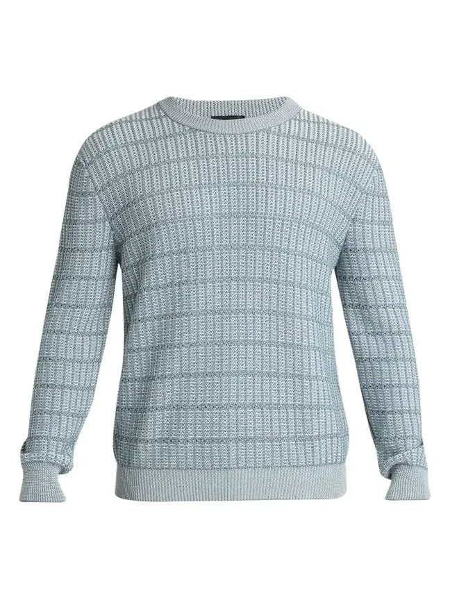 Men's Cotton and Linen Grid Knit Crewneck Sweater Men's Cotton and Linen Grid Knit Crewneck Sweater