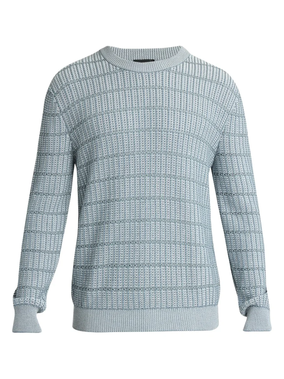 Brioni Men's Cotton and Linen Grid Knit Crewneck Sweater