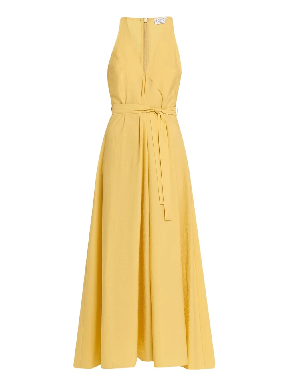 Brunello Cucinelli Sleeveless Belted Cotton Techno Poplin Midi Dress