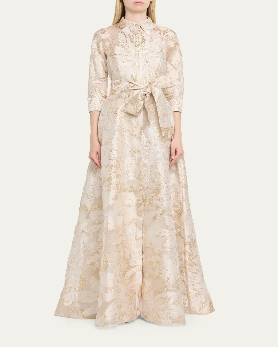 Rickie Freeman for Teri Jon Metallic Jacquard Midi Shirtdress | Thumbnail 2