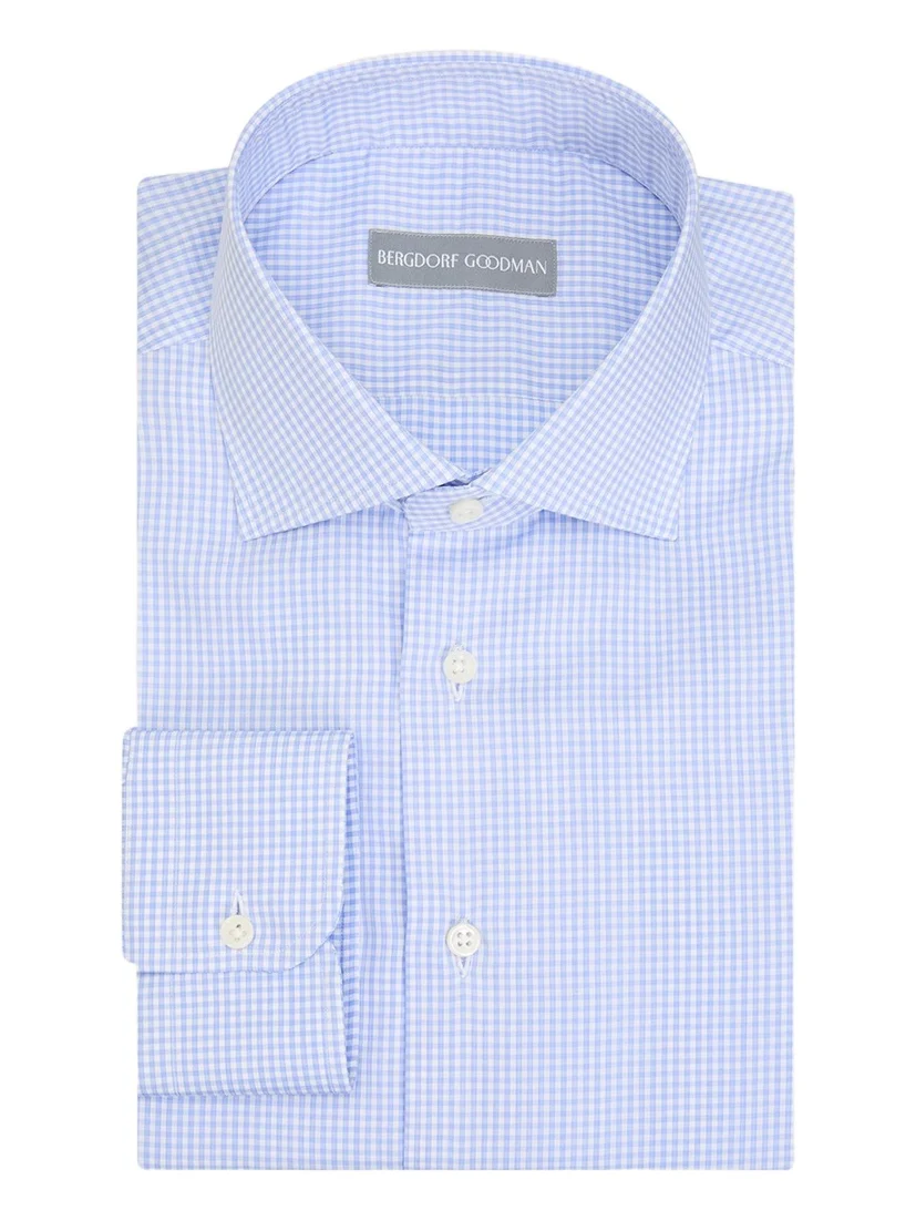 Men's Cotton Micro-Check Point Collar Dress Shirt Men's Cotton Micro-Check Point Collar Dress Shirt