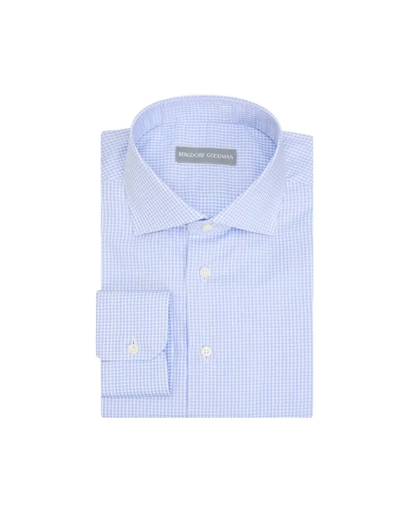 Bergdorf Goodman Men's Cotton Micro-Check Point Collar Dress Shirt | Image 1 Bergdorf Goodman Men's Cotton Micro-Check Point Collar Dress Shirt | Image 1