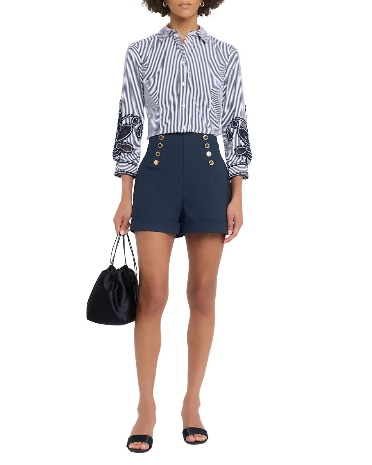 Carolina Herrera Ana Embroidered Striped Poplin Button-Down Shirt