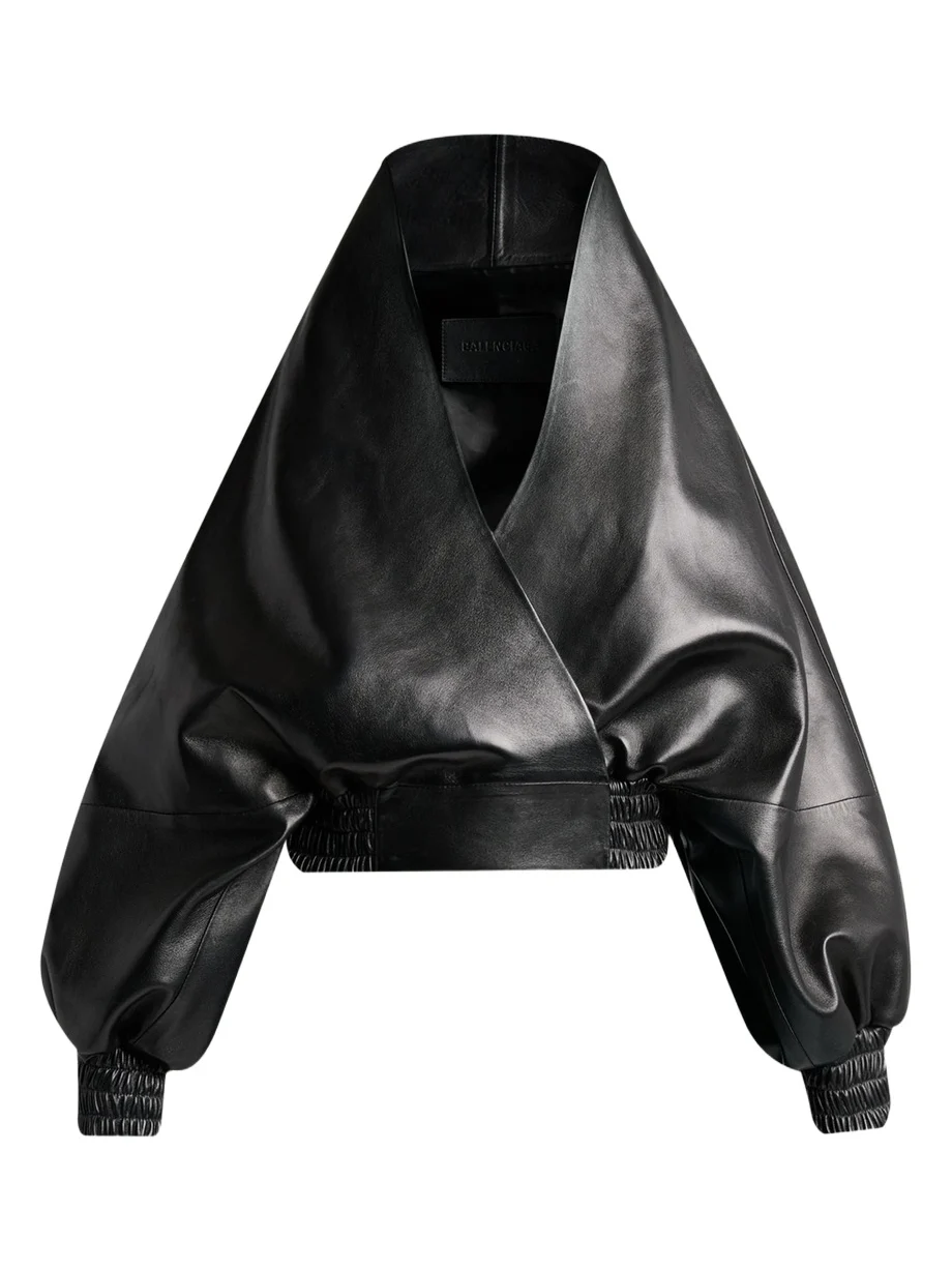Balenciaga Structured Leather Wrap Jacket