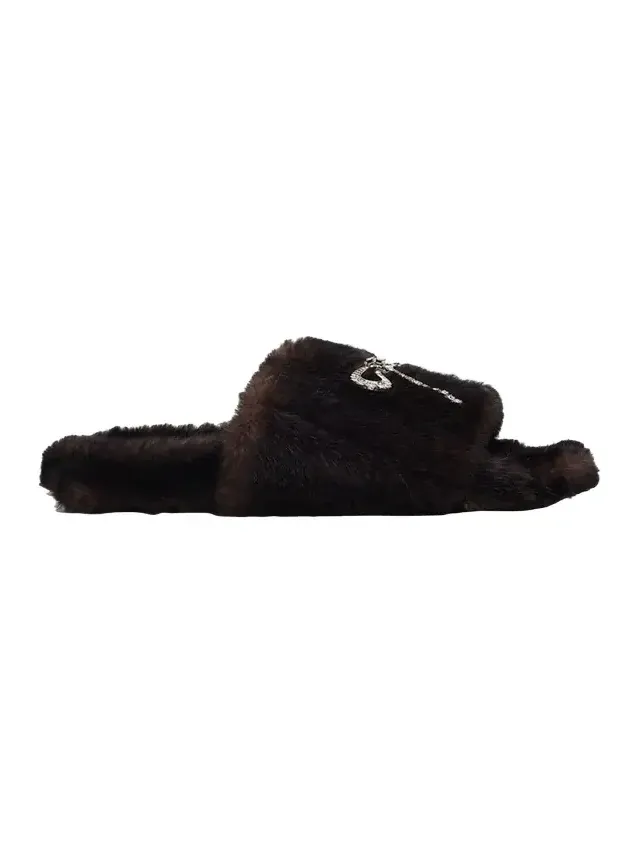 Balenciaga Embellished Bow Faux Fur Slide Sandals