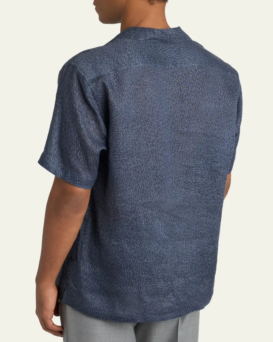 Brioni Men's Linen Pines-Print Camp Shirt | Thumbnail 3 Brioni Men's Linen Pines-Print Camp Shirt | Thumbnail 3