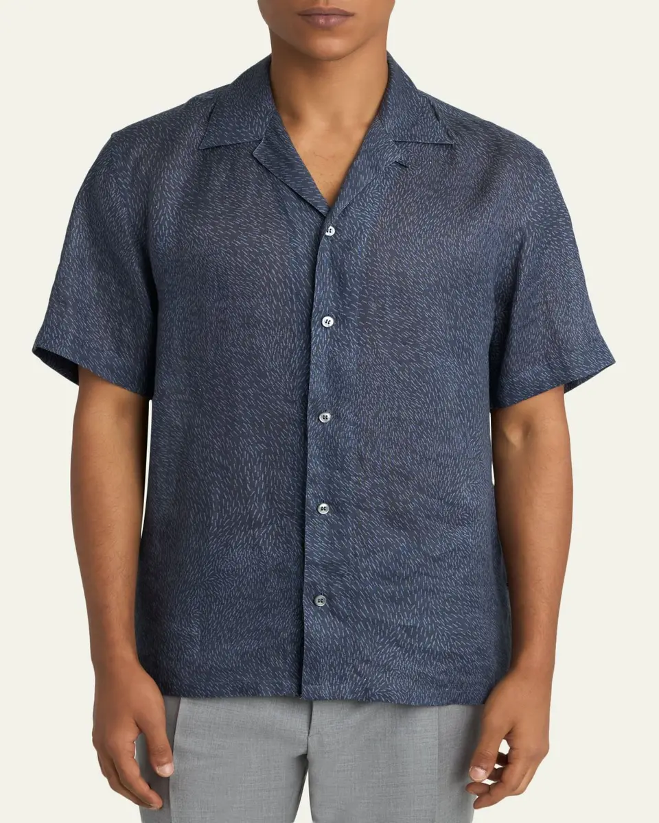 Brioni Men's Linen Pines-Print Camp Shirt | Thumbnail 4 Brioni Men's Linen Pines-Print Camp Shirt | Thumbnail 4