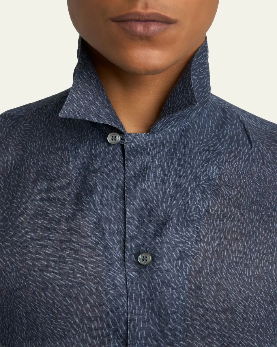 Brioni Men's Linen Pines-Print Camp Shirt | Thumbnail 5 Brioni Men's Linen Pines-Print Camp Shirt | Thumbnail 5