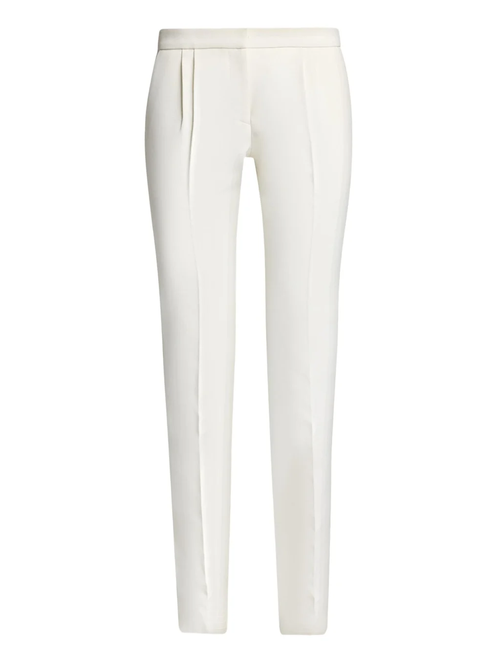 Low-Rise Pleated Slim-Leg Tailored Pants