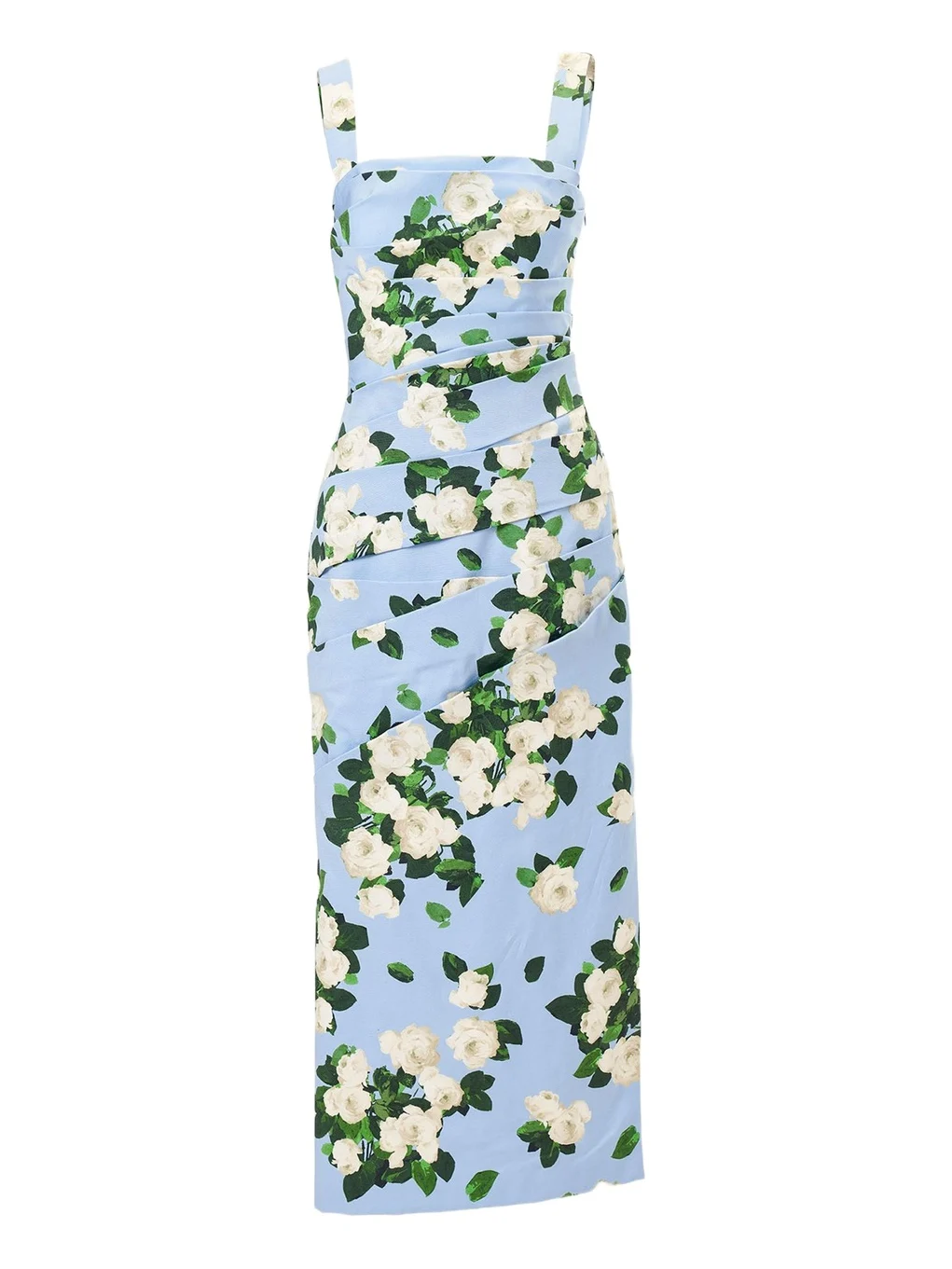 Draped Floral Cotton Sleeveless Midi Dress Draped Floral Cotton Sleeveless Midi Dress