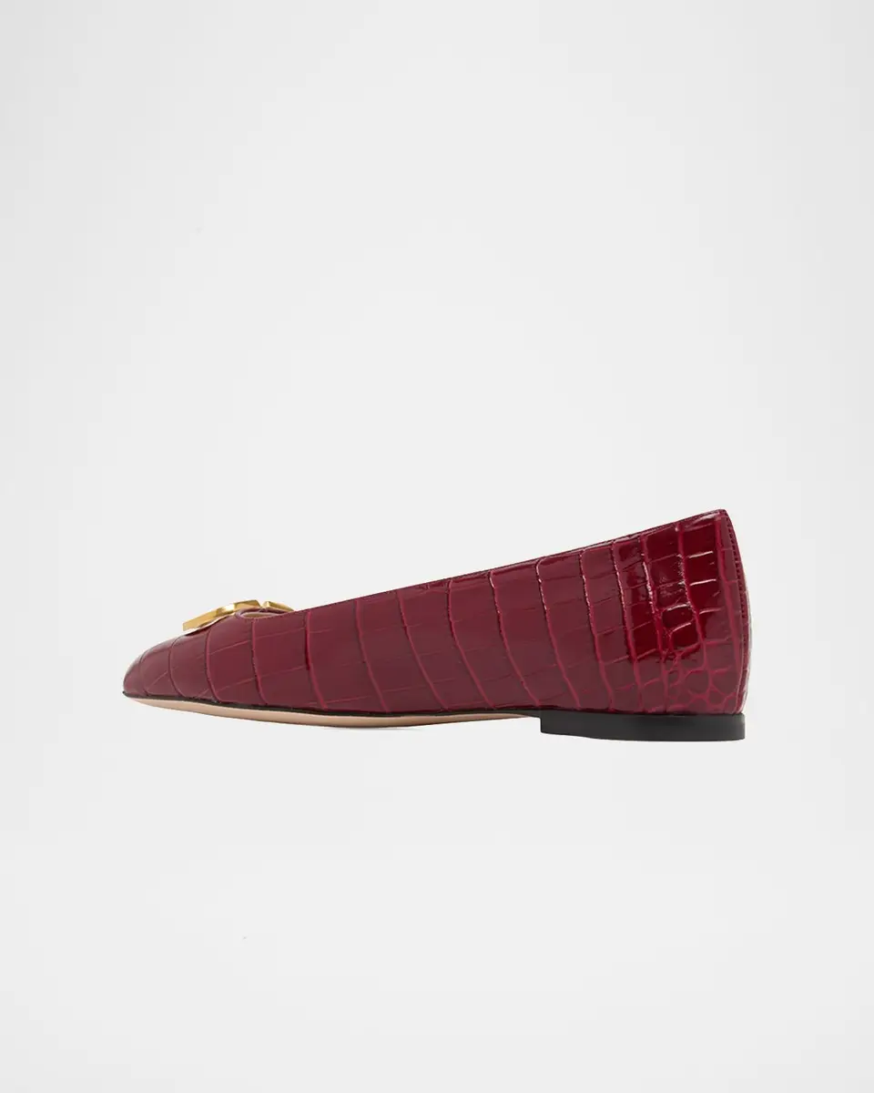 Valentino Garavani VLogo Croc-Embossed Leather Ballerina Flats | Thumbnail 4 Valentino Garavani VLogo Croc-Embossed Leather Ballerina Flats | Thumbnail 4