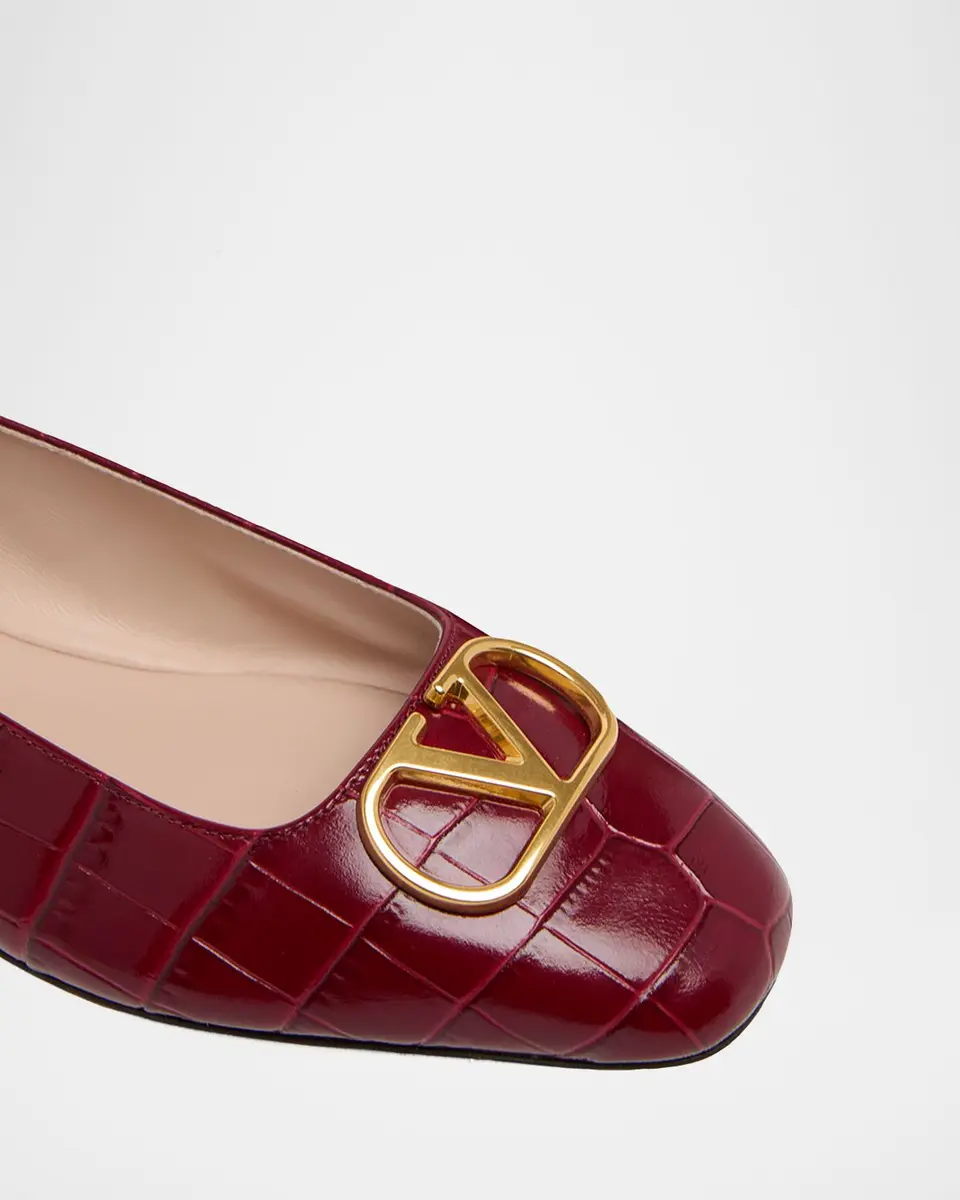 Valentino Garavani VLogo Croc-Embossed Leather Ballerina Flats | Thumbnail 5 Valentino Garavani VLogo Croc-Embossed Leather Ballerina Flats | Thumbnail 5