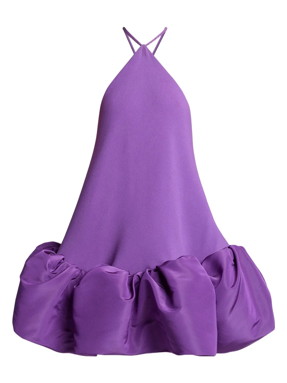 Silk Balloon Ruffle Mini Halter Dress Silk Balloon Ruffle Mini Halter Dress
