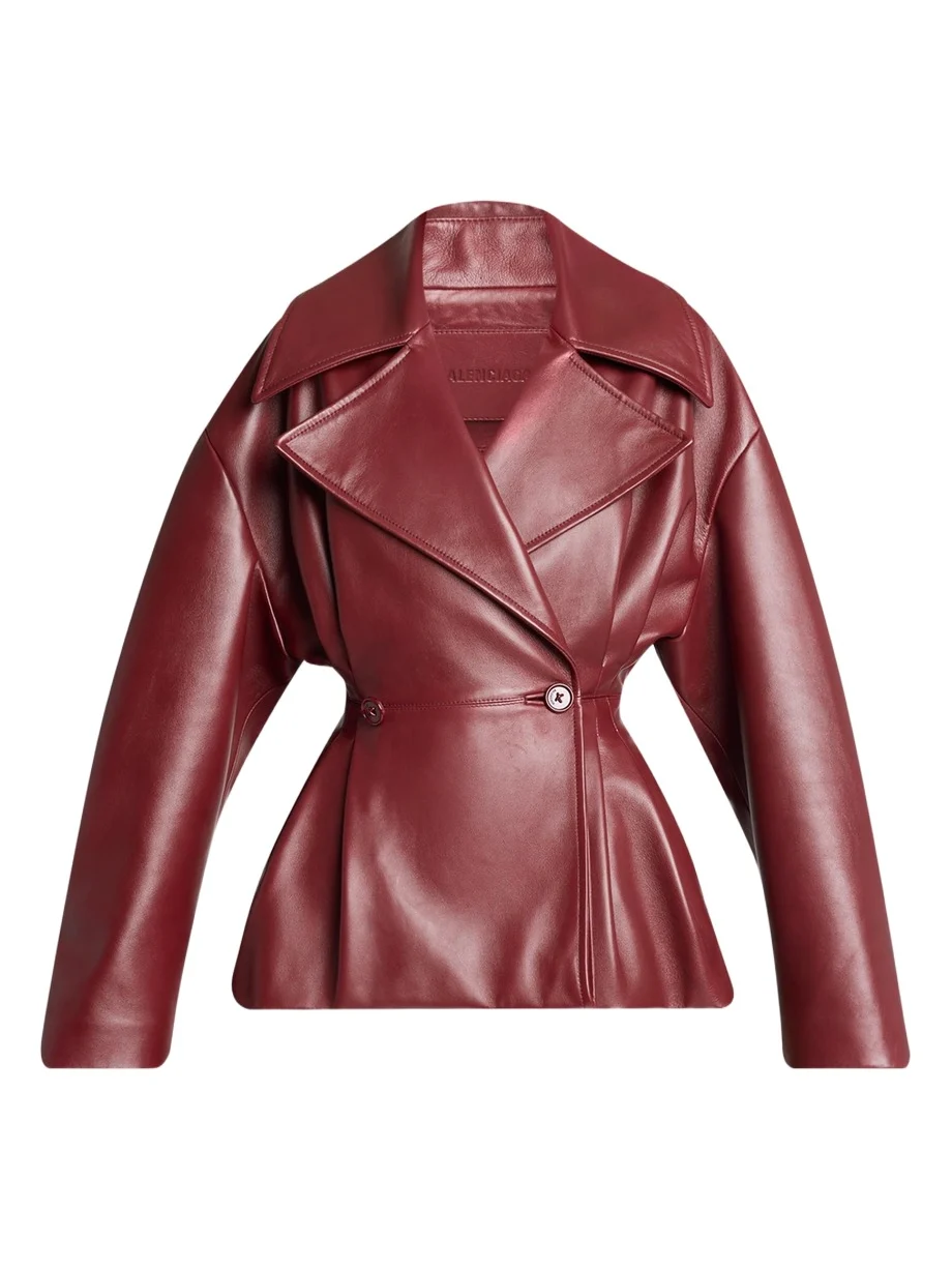 Pleated Leather Short Peplum Trench Coat Pleated Leather Short Peplum Trench Coat