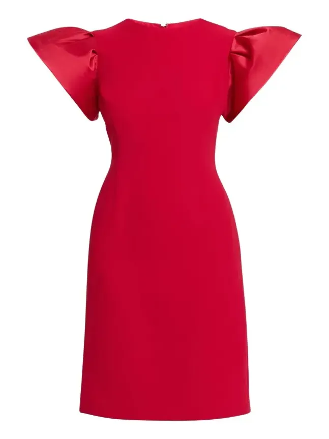 Flounce-Sleeve Crepe Sheath Dress