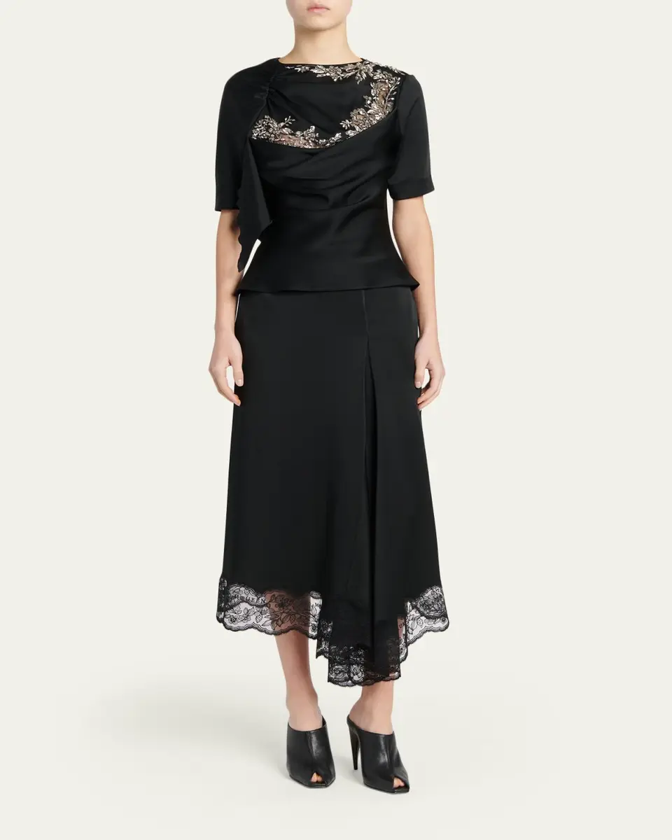 Alexander McQueen Embroidered Lace Draped Silk Top | Thumbnail 2 Alexander McQueen Embroidered Lace Draped Silk Top | Thumbnail 2