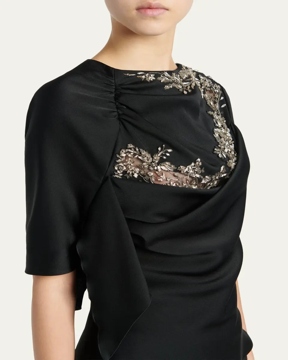 Alexander McQueen Embroidered Lace Draped Silk Top | Thumbnail 5 Alexander McQueen Embroidered Lace Draped Silk Top | Thumbnail 5