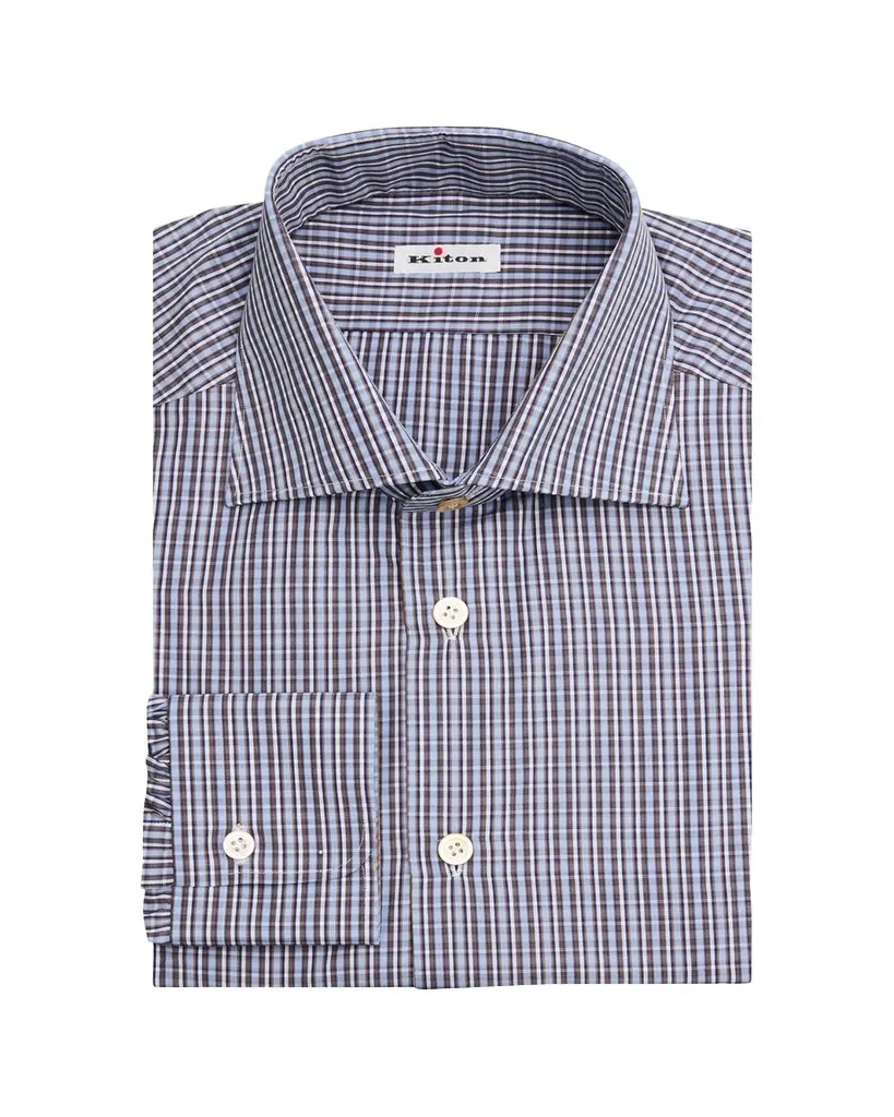 Kiton Men's Cotton Plaid Dress Shirt | Image 1 Kiton Men's Cotton Plaid Dress Shirt | Image 1