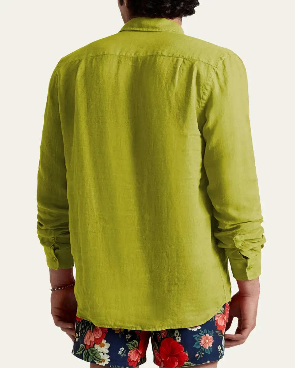Vilebrequin Men's Long-Sleeve Button-Down Linen Shirt | Thumbnail 2
