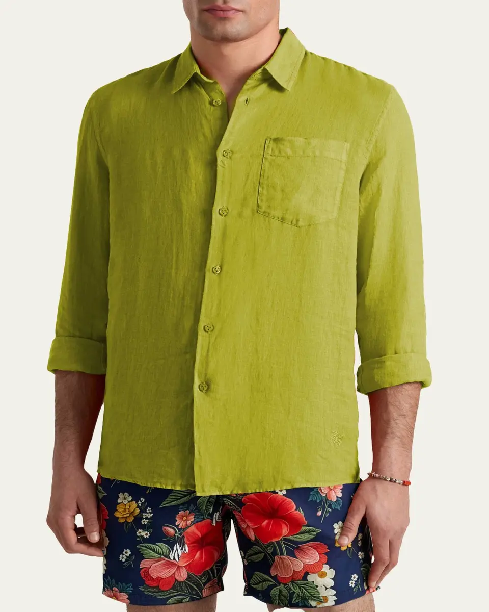 Vilebrequin Men's Long-Sleeve Button-Down Linen Shirt | Thumbnail 3