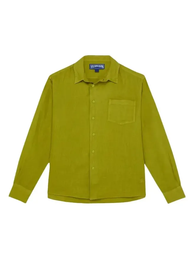 Men's Long-Sleeve Button-Down Linen Shirt