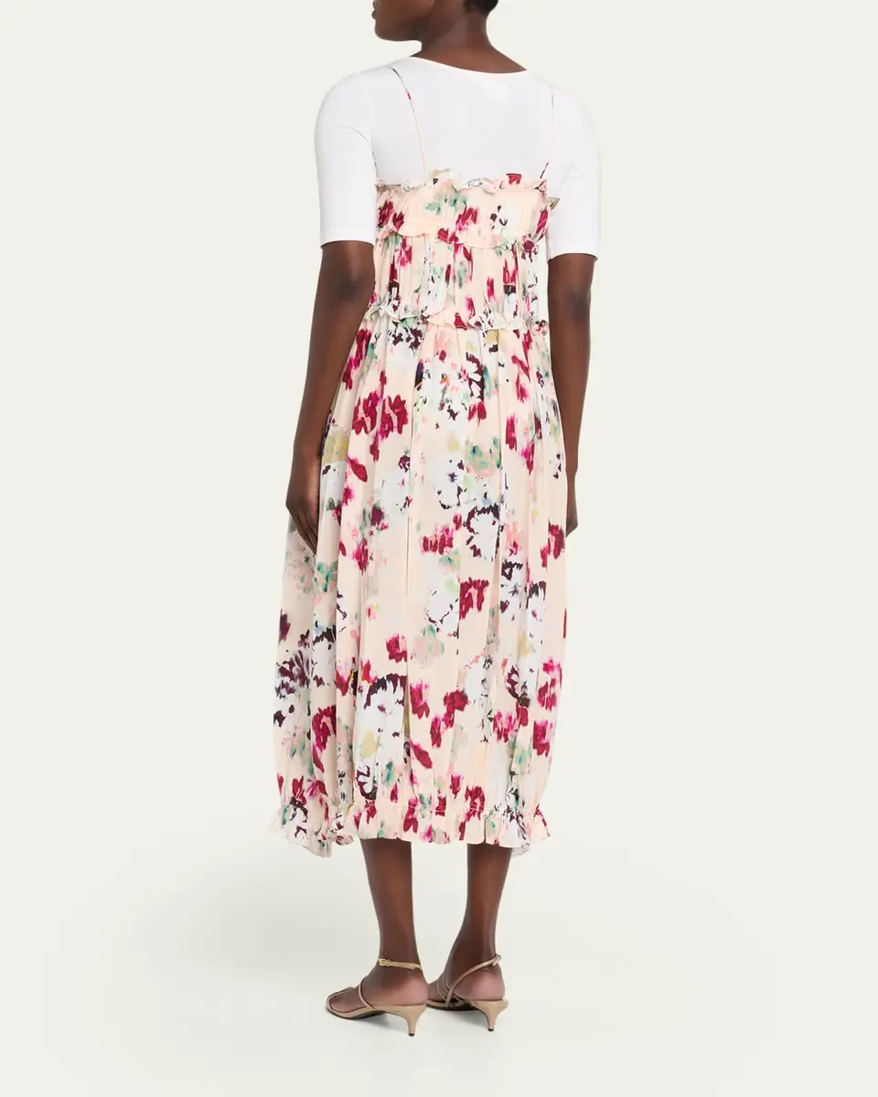 Ulla Johnson Clove Ruffled Floral Silk A-Line Midi Dress | Thumbnail 3