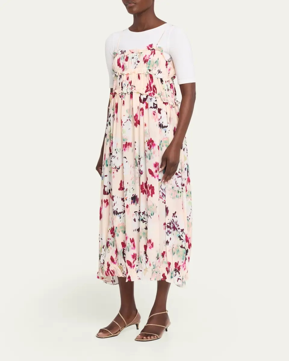 Ulla Johnson Clove Ruffled Floral Silk A-Line Midi Dress | Thumbnail 4