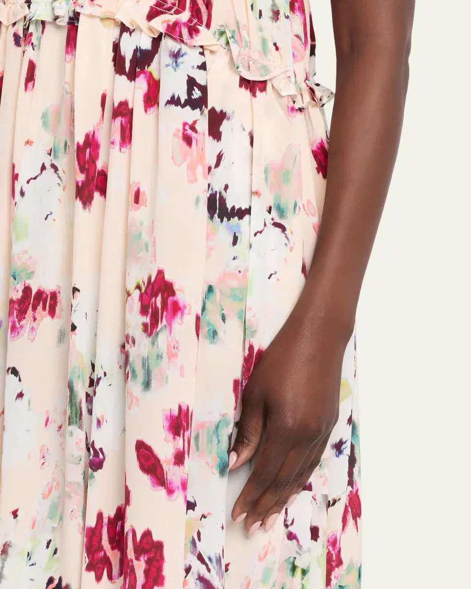 Ulla Johnson Clove Ruffled Floral Silk A-Line Midi Dress | Thumbnail 5