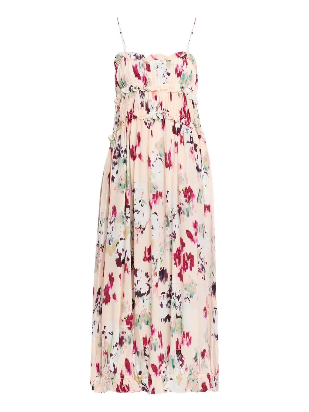 Clove Ruffled Floral Silk A-Line Midi Dress Clove Ruffled Floral Silk A-Line Midi Dress