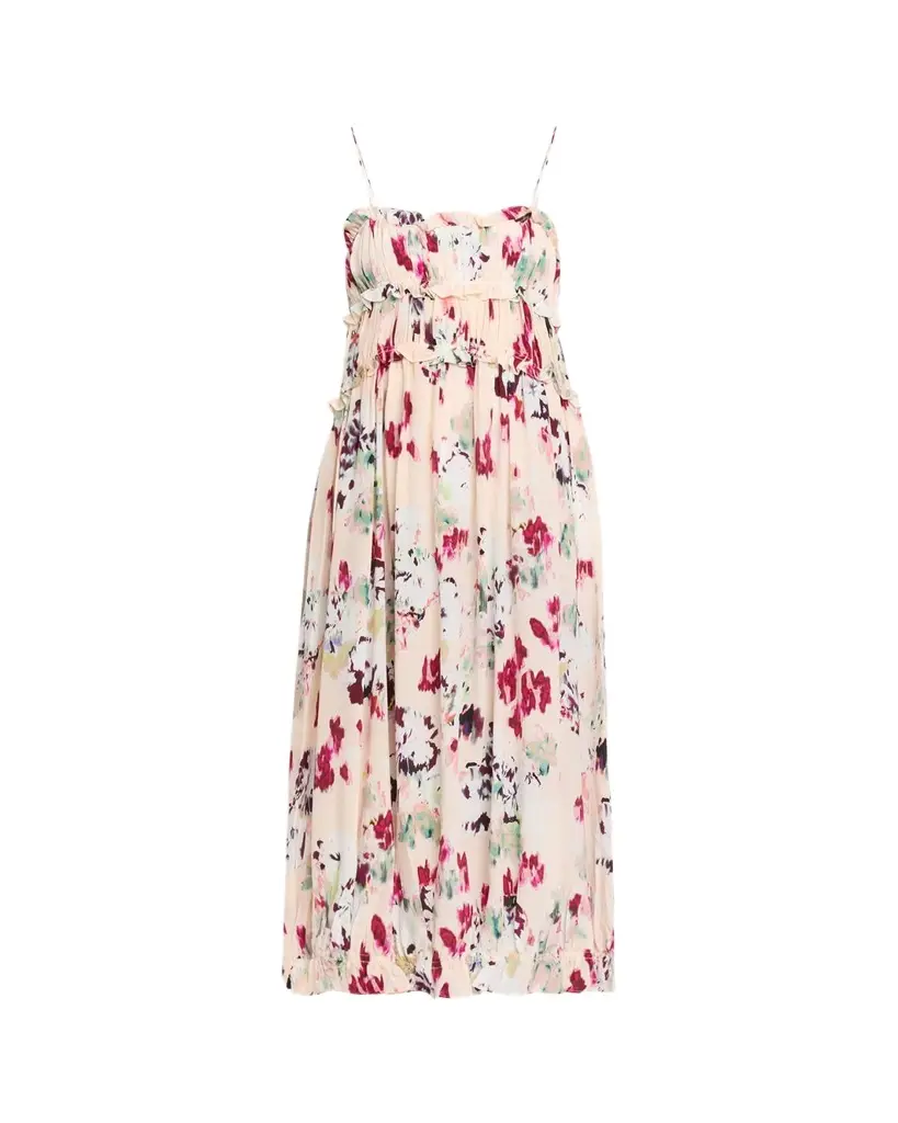 Ulla Johnson Clove Ruffled Floral Silk A-Line Midi Dress | Image 1 Ulla Johnson Clove Ruffled Floral Silk A-Line Midi Dress | Image 1
