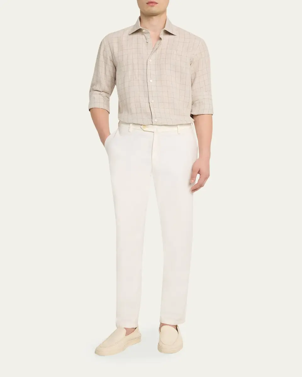 Baldassari Men's Linen Windowpane Check Button-Down Shirt | Thumbnail 2