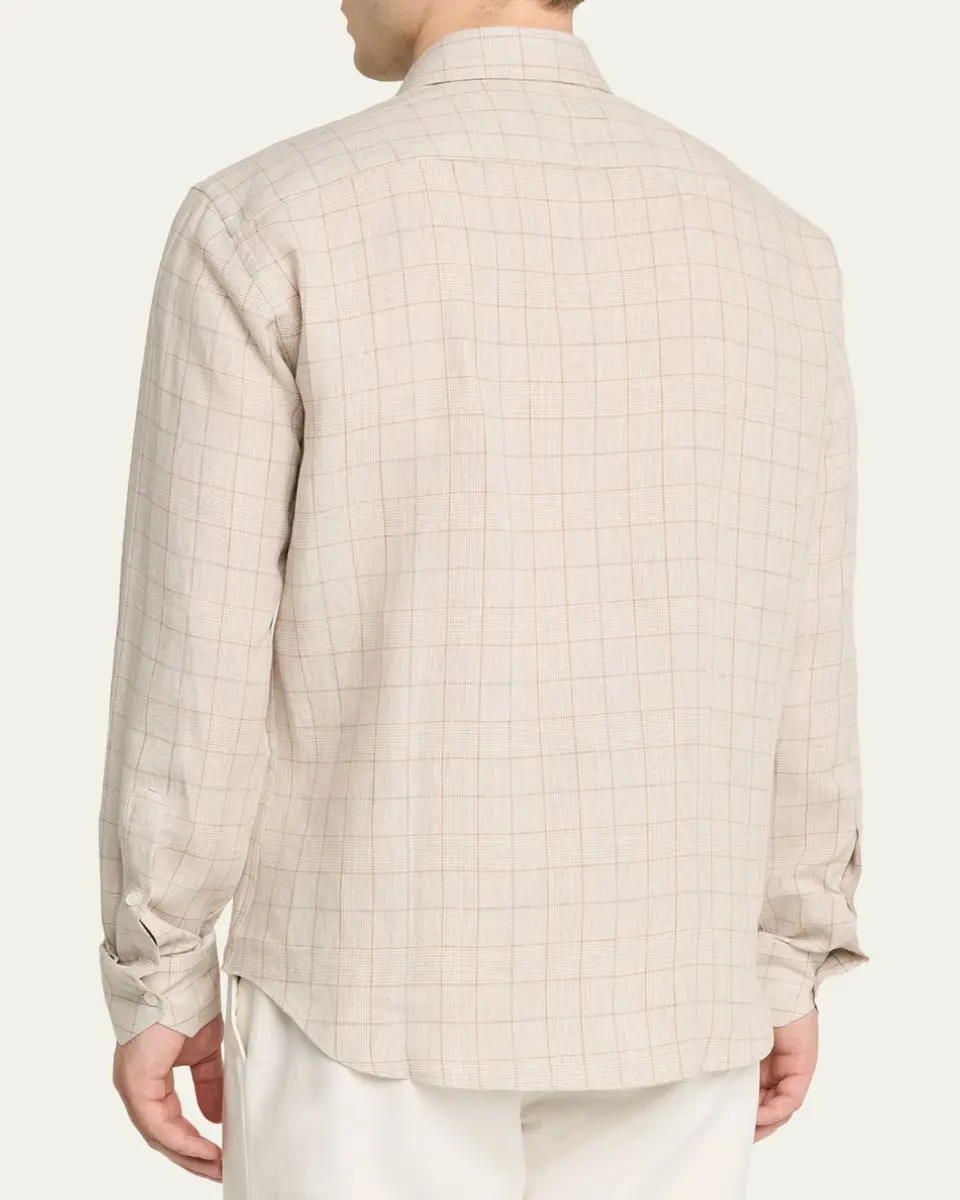 Baldassari Men's Linen Windowpane Check Button-Down Shirt | Thumbnail 3