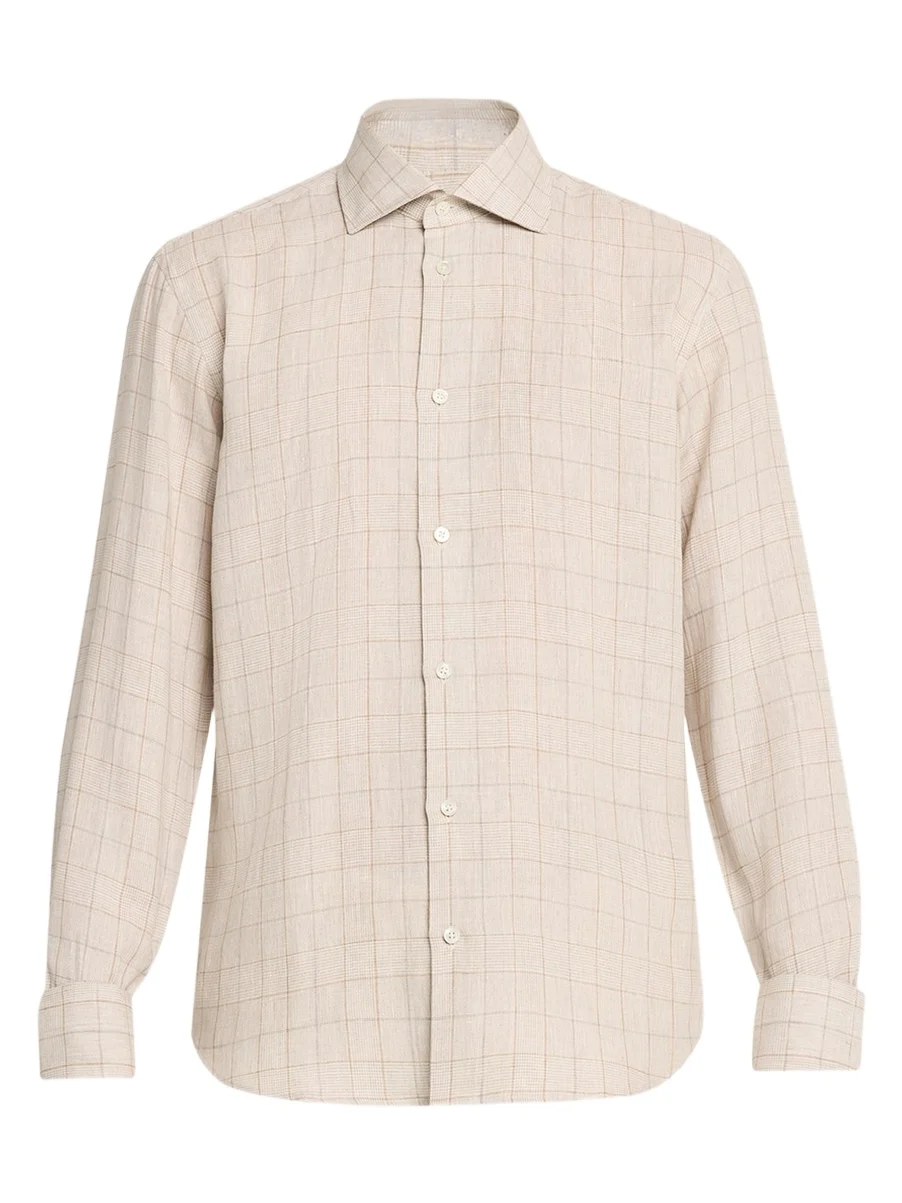 Men's Linen Windowpane Check Button-Down Shirt Men's Linen Windowpane Check Button-Down Shirt