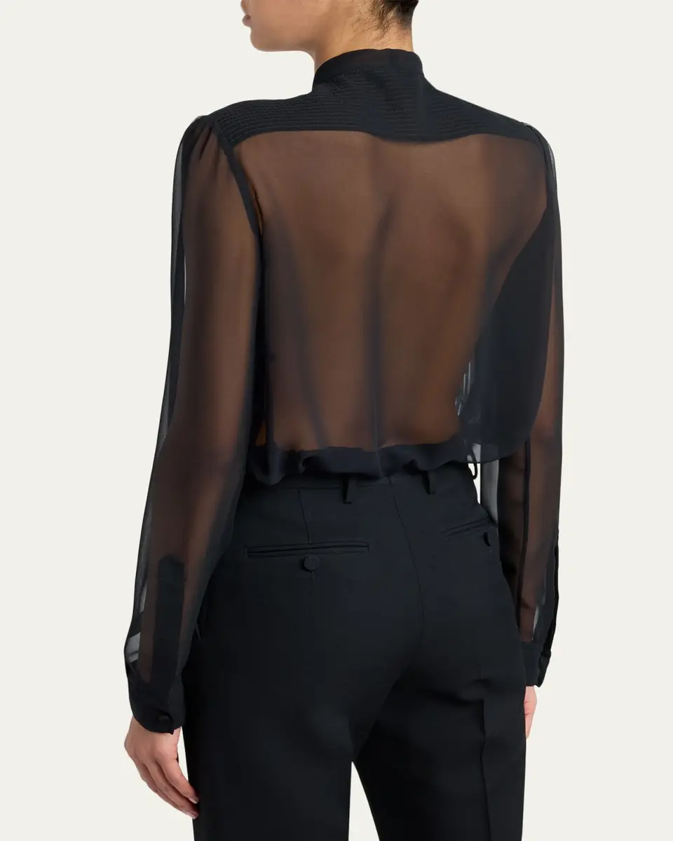 Tom Ford Chiffon Plisse Neck-Tie Blouse | Thumbnail 3
