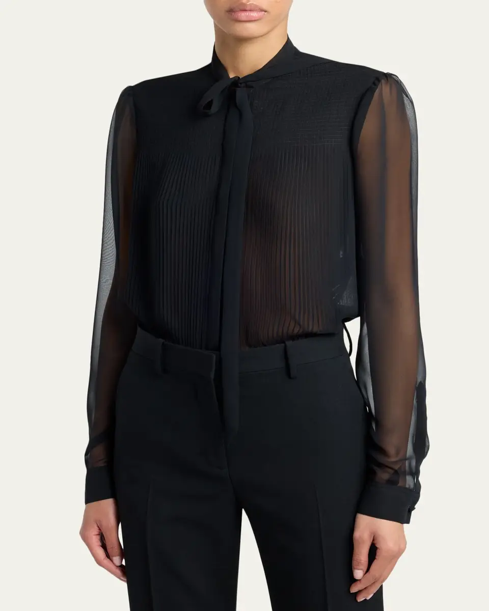 Tom Ford Chiffon Plisse Neck-Tie Blouse | Thumbnail 4