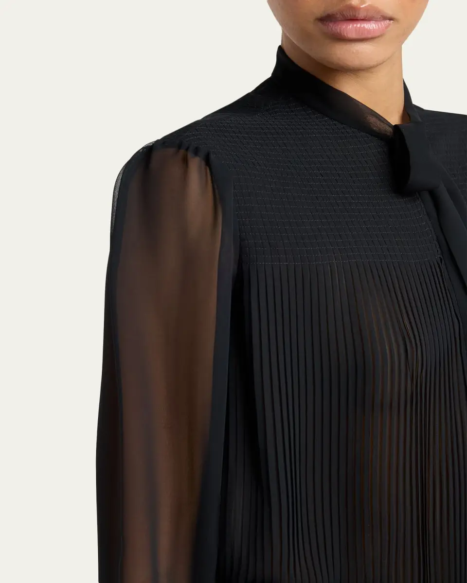 Tom Ford Chiffon Plisse Neck-Tie Blouse | Thumbnail 5